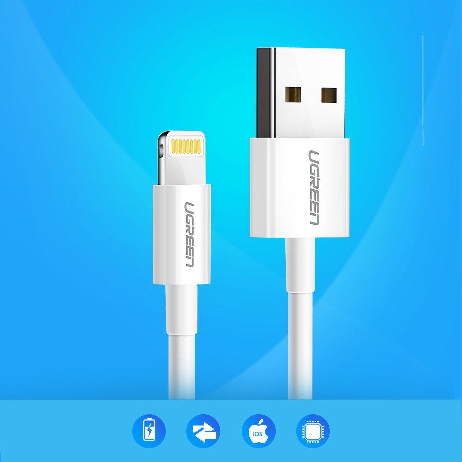 Ugreen US155 20728 USB-A / Lightning MFi 2.4A laidas 1m - baltas -- Cell phone cables