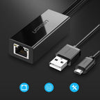 Tinklo plokštė Ugreen 30985, skirta Chromecast su micro USB / USB-A jungtimis 100Mb/s 1 m - juoda -- Network Adapters