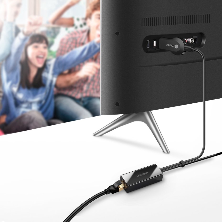 Tinklo plokštė Ugreen 30985, skirta Chromecast su micro USB / USB-A jungtimis 100Mb/s 1 m - juoda -- Network Adapters