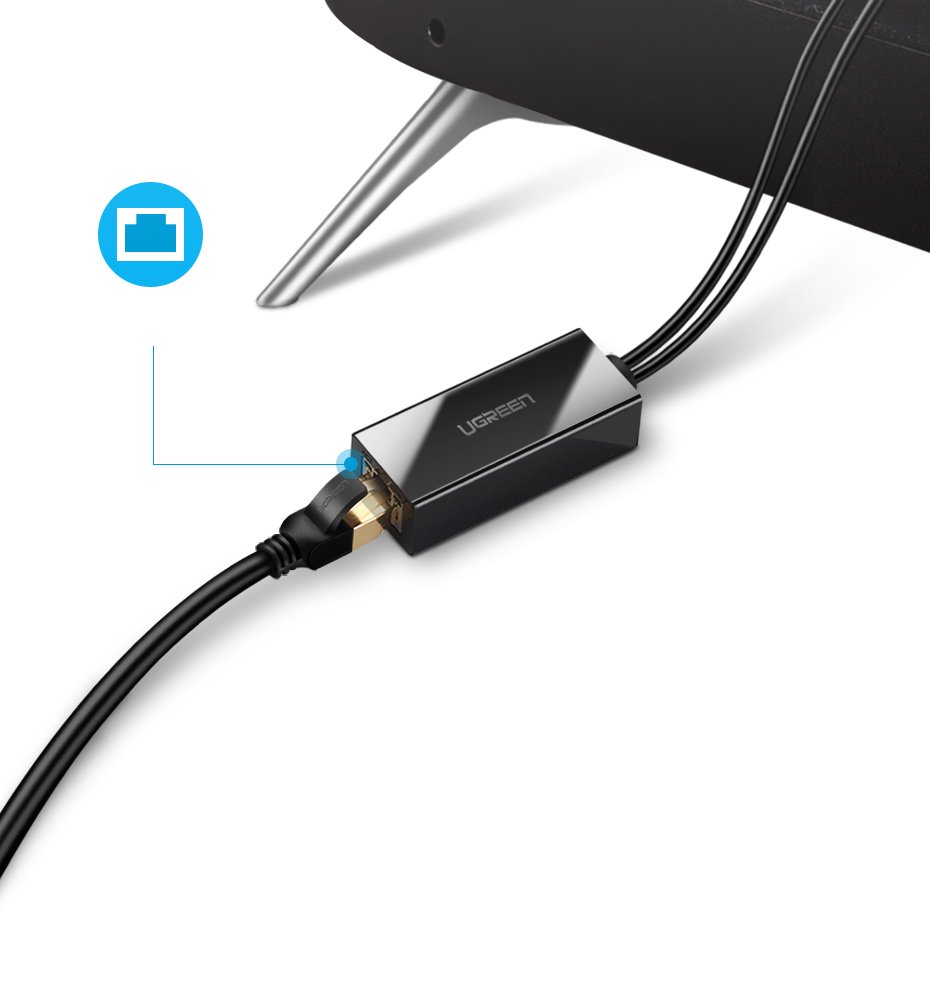 Tinklo plokštė Ugreen 30985, skirta Chromecast su micro USB / USB-A jungtimis 100Mb/s 1 m - juoda -- Network Adapters