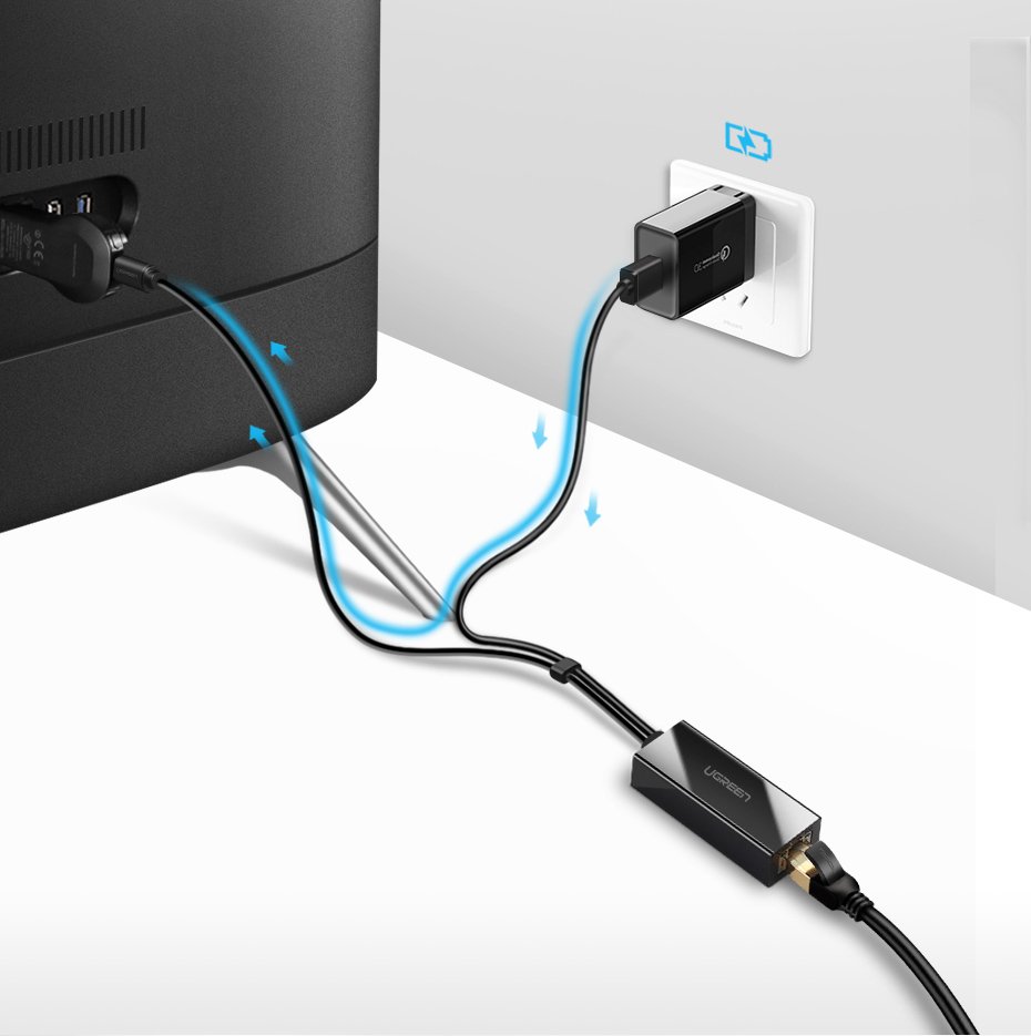 Tinklo plokštė Ugreen 30985, skirta Chromecast su micro USB / USB-A jungtimis 100Mb/s 1 m - juoda -- Network Adapters