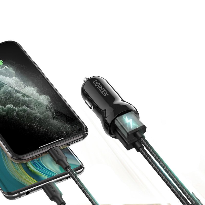 Ugreen automobilinis įkroviklis 2x USB 24W 4.8 A (2x 2.4 A) juodas (50875) -- Cell phone chargers