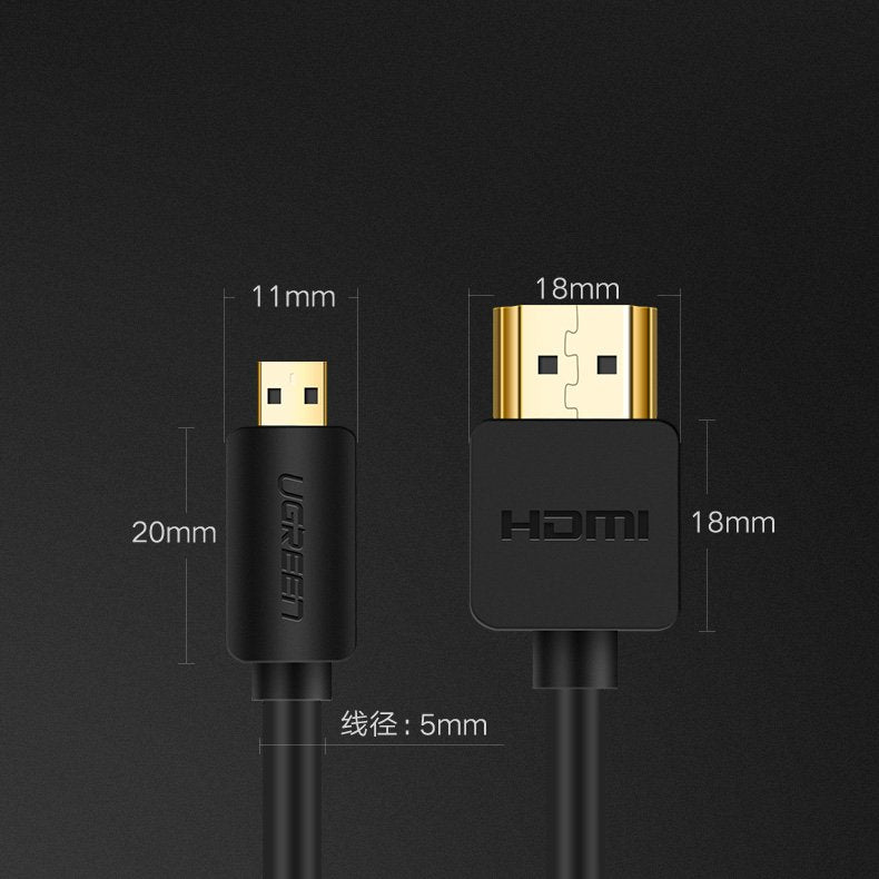 Ugreen kabelis HDMI - micro HDMI kabelis 19 kontaktų 2.0v 4K 60Hz 30AWG 1.5m juodas (30102) -- Video Cables