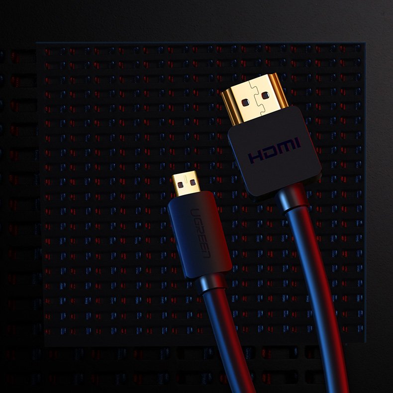 Ugreen kabelis HDMI - micro HDMI kabelis 19 kontaktų 2.0v 4K 60Hz 30AWG 1.5m juodas (30102) -- Video Cables
