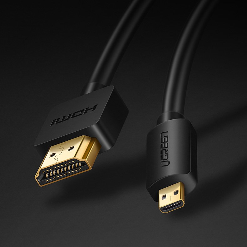 Ugreen kabelis HDMI - micro HDMI kabelis 19 kontaktų 2.0v 4K 60Hz 30AWG 1.5m juodas (30102) -- Video Cables