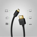 Ugreen kabelis HDMI - micro HDMI kabelis 19 kontaktų 2.0v 4K 60Hz 30AWG 1.5m juodas (30102) -- Video Cables