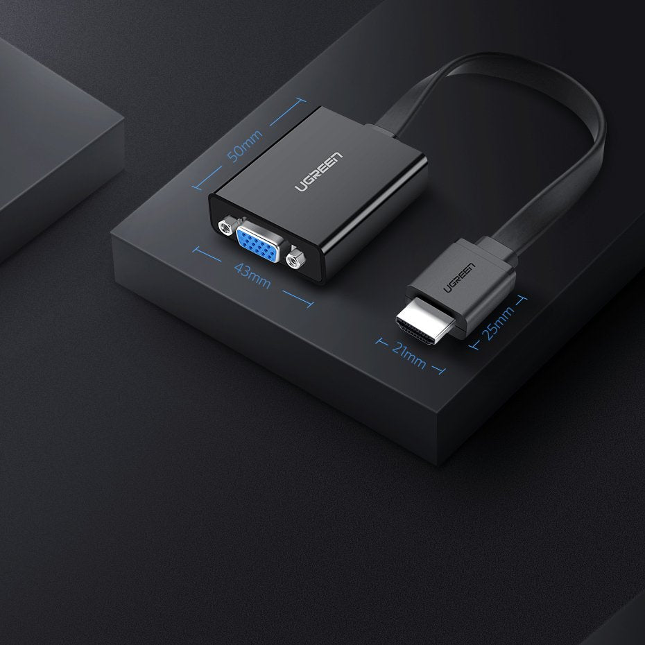 Ugreen adapteris HDMI - VGA micro USB / garso 3.5 mm mini jack juodas (40248) -- Video Adapters