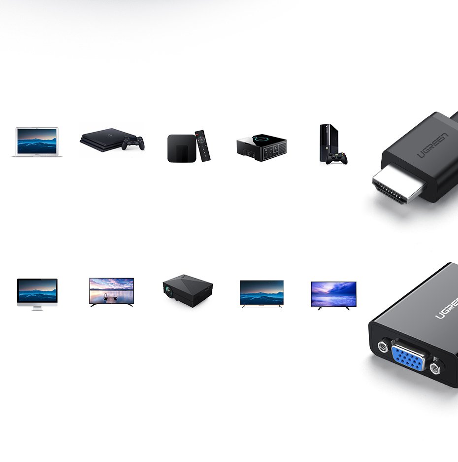 Ugreen adapteris HDMI - VGA micro USB / garso 3.5 mm mini jack juodas (40248) -- Video Adapters