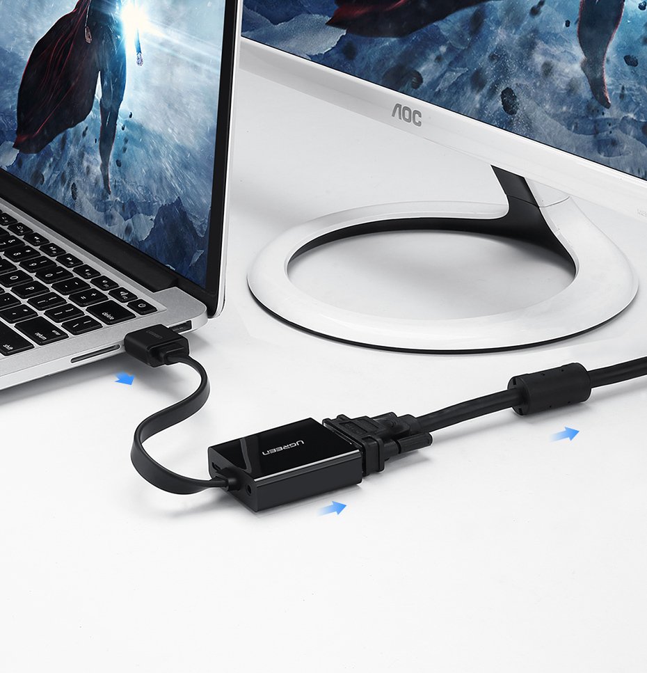 Ugreen adapteris HDMI - VGA micro USB / garso 3.5 mm mini jack juodas (40248) -- Video Adapters