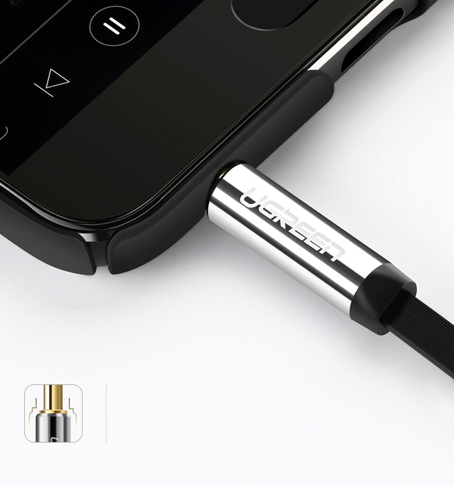 Ugreen plokščias AUX garso kabelis 3.5mm mini jack 1m sidabrinis (10597) -- Audio Cables