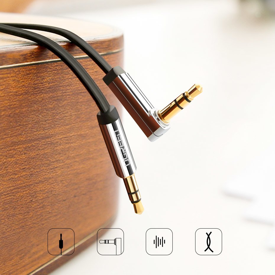 Ugreen plokščias AUX garso kabelis 3.5mm mini jack 1m sidabrinis (10597) -- Audio Cables