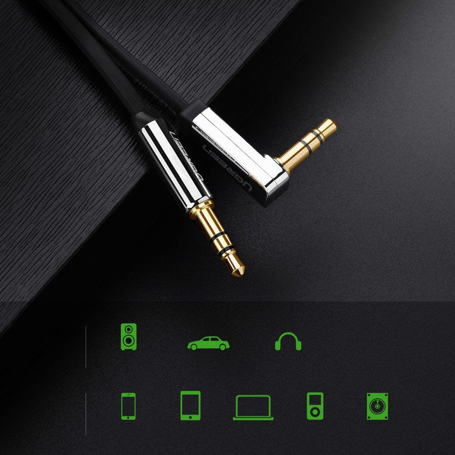 Ugreen plokščias AUX garso kabelis 3.5mm mini jack 1m sidabrinis (10597) -- Audio Cables