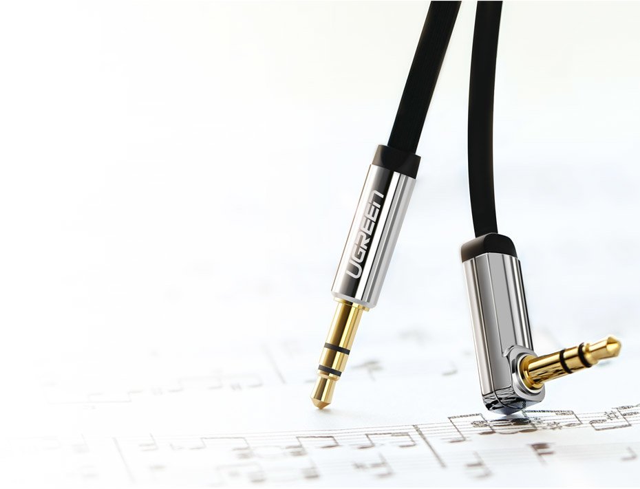 Ugreen plokščias AUX garso kabelis 3.5 mm mini jack 2m sidabrinis (10599) -- Audio Cables
