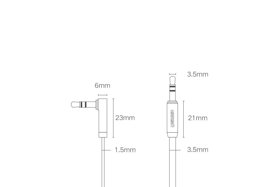 Ugreen plokščias AUX garso kabelis 3.5 mm mini jack 2m sidabrinis (10599) -- Audio Cables