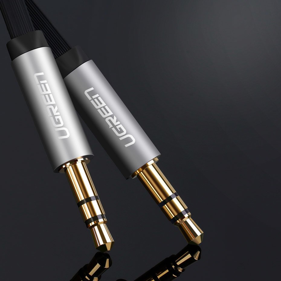Ugreen plokščias AUX garso kabelis 3.5 mm mini jack 2m sidabrinis (10599) -- Audio Cables