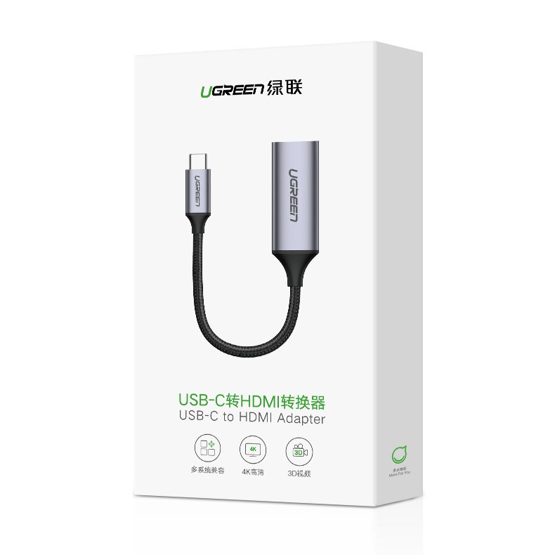 Ugreen USB Type C į HDMI 2.0 adapteris 4K @ 60 Hz Thunderbolt 3 MacBook / PC pilkas (70444) -- USB Adapters