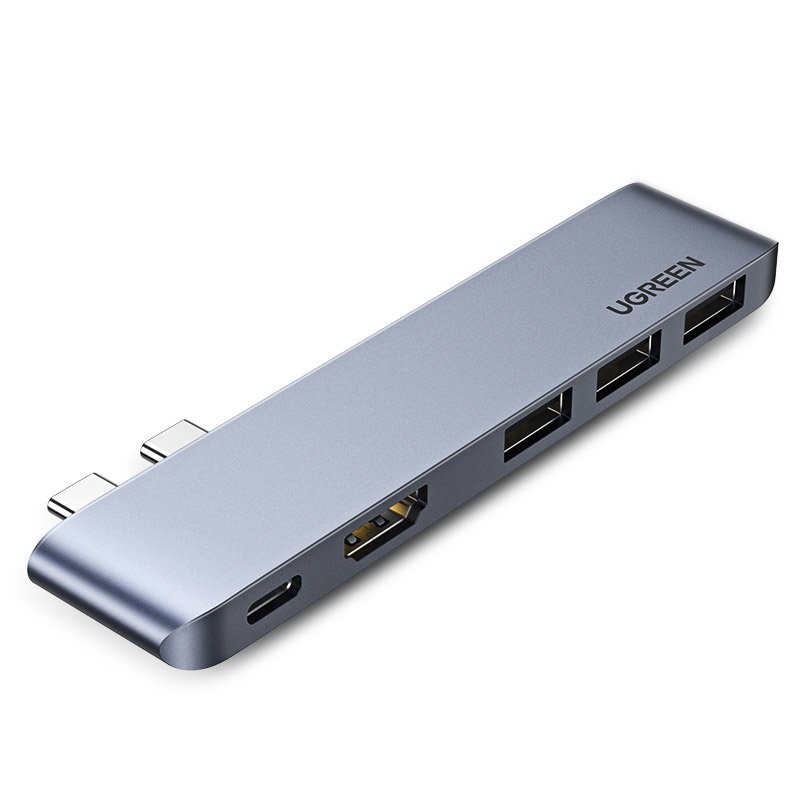 HUB Ugreen 60559 2x USB-C / USB-C PD (Thunderbolt 3, 100W, 4K 60 Hz, 10 Gbps) / HDMI 4K 30 Hz / 3x USB 3.0 skirtas...