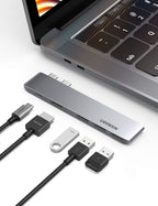 HUB Ugreen 60559 2x USB-C / USB-C PD (Thunderbolt 3, 100W, 4K 60 Hz, 10 Gbps) / HDMI 4K 30 Hz / 3x USB 3.0 skirtas...