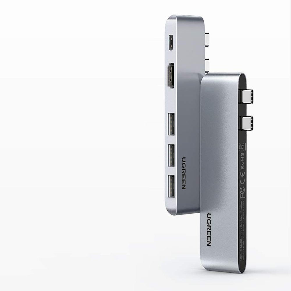 HUB Ugreen 60559 2x USB-C / USB-C PD (Thunderbolt 3, 100W, 4K 60 Hz, 10 Gbps) / HDMI 4K 30 Hz / 3x USB 3.0 skirtas...