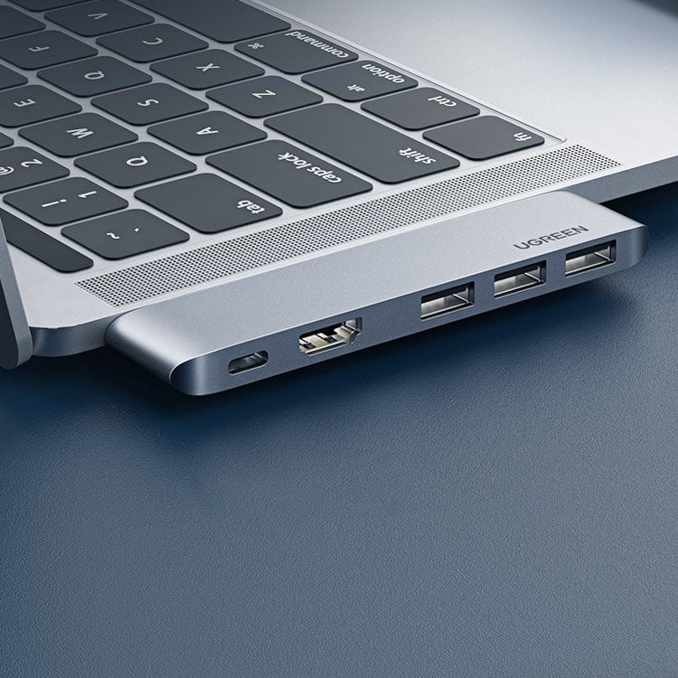 HUB Ugreen 60559 2x USB-C / USB-C PD (Thunderbolt 3, 100W, 4K 60 Hz, 10 Gbps) / HDMI 4K 30 Hz / 3x USB 3.0 skirtas...