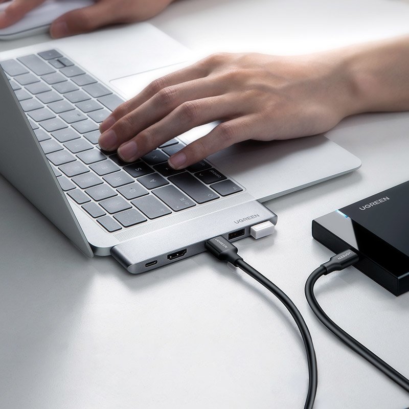 HUB Ugreen 60559 2x USB-C / USB-C PD (Thunderbolt 3, 100W, 4K 60 Hz, 10 Gbps) / HDMI 4K 30 Hz / 3x USB 3.0 skirtas...