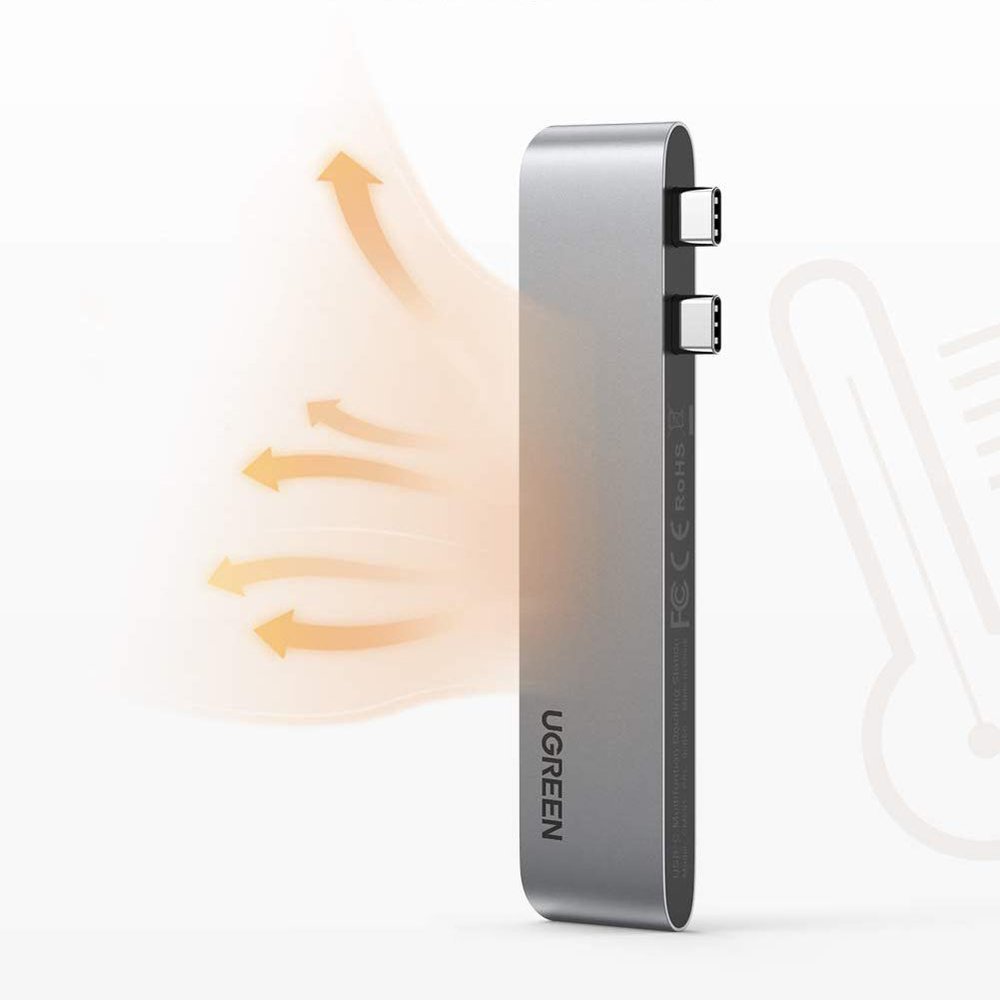 HUB Ugreen 60559 2x USB-C / USB-C PD (Thunderbolt 3, 100W, 4K 60 Hz, 10 Gbps) / HDMI 4K 30 Hz / 3x USB 3.0 skirtas...