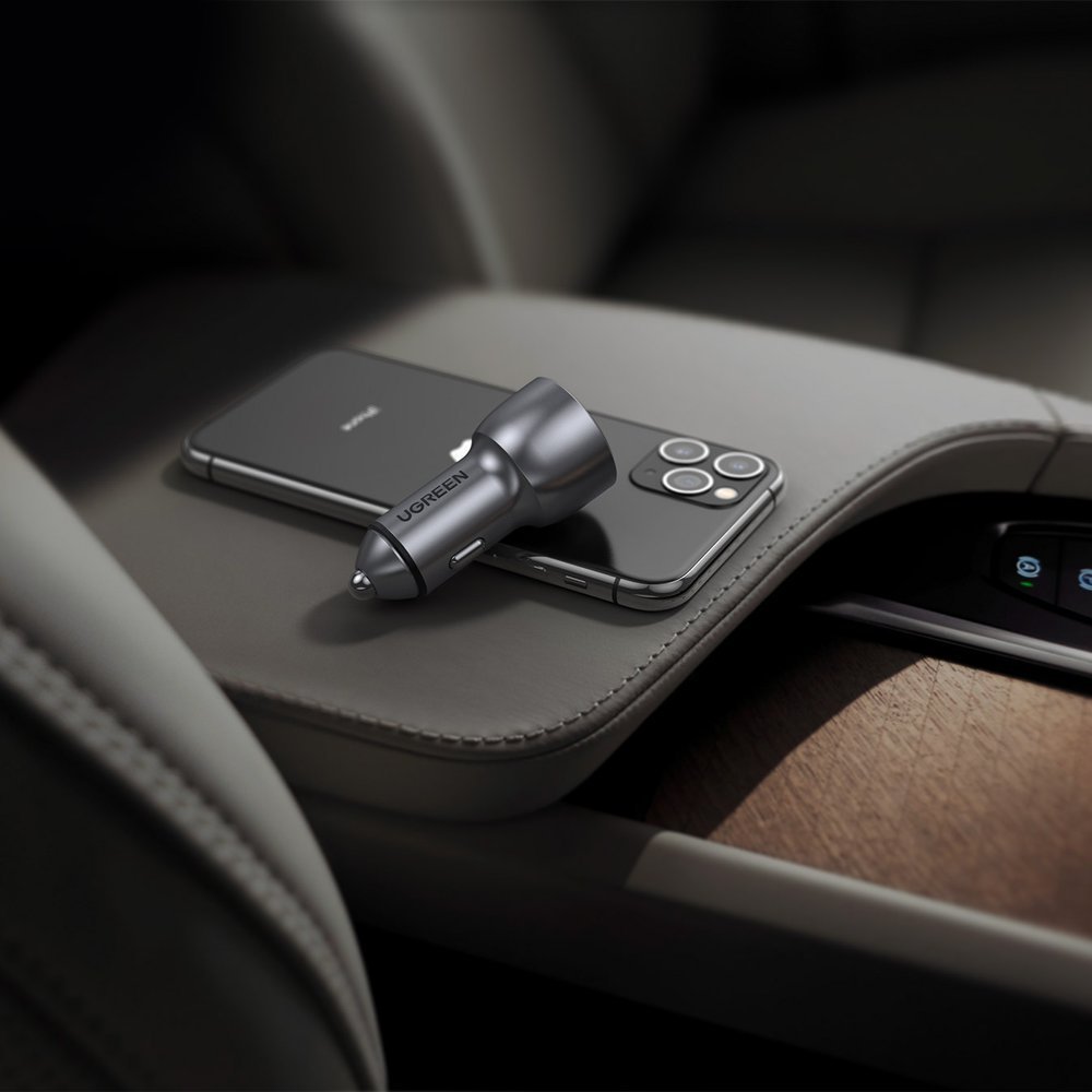 Ugreen automobilinis įkroviklis USB / USB Type C Quick Charge 3.0 Power Delivery 36W 3A Pilkas (CD213 60980) -- Cell...