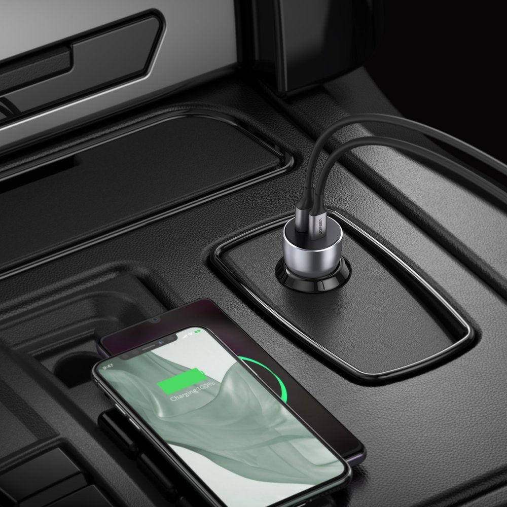 Ugreen automobilinis įkroviklis USB / USB Type C Quick Charge 3.0 Power Delivery 36W 3A Pilkas (CD213 60980) -- Cell...