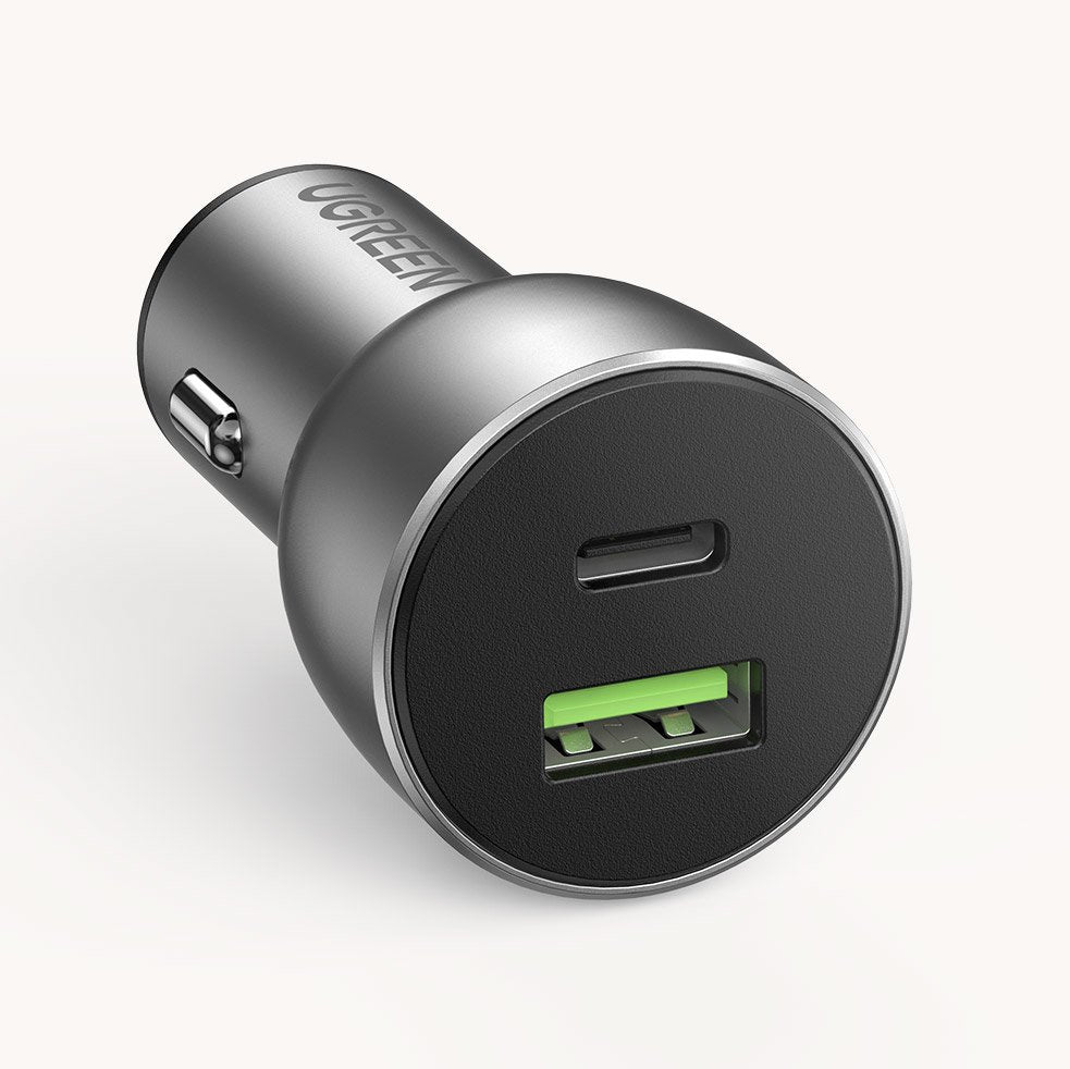 Ugreen automobilinis įkroviklis USB / USB Type C Quick Charge 3.0 Power Delivery 36W 3A Pilkas (CD213 60980) -- Cell...