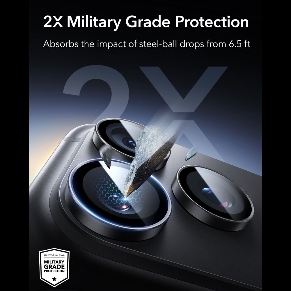 Kameros apsauginis stiklas ESR Armorite Camera Protector iPhone 18 Pro / 18 Pro Max, 2 vnt., juodas -- iPhone 18 Pro,...