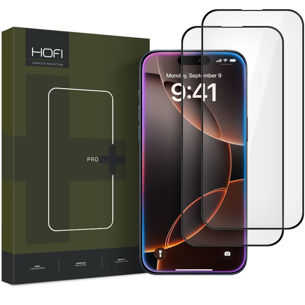 Apsauginis stiklas Hofi Glass Pro+ 2 vnt. iPhone 16 Pro / 17 / 17 Pro, juodas -- iPhone 16 Pro, iPhone 17, iPhone 17 Pro