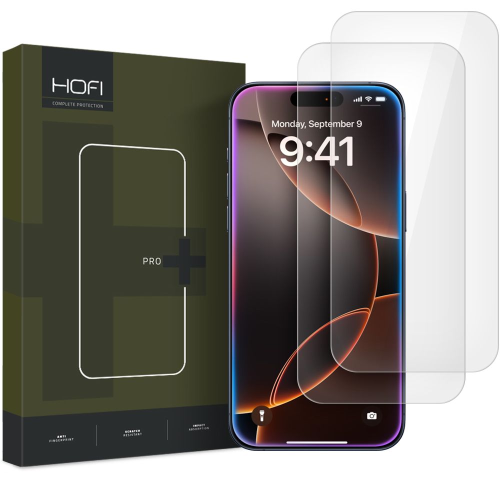 Apsauginis stiklas Hofi Glass Pro+ 2 vnt. iPhone 16 Pro / 17 / 17 Pro, skaidrus -- iPhone 16 Pro, iPhone 17, iPhone 17 Pro