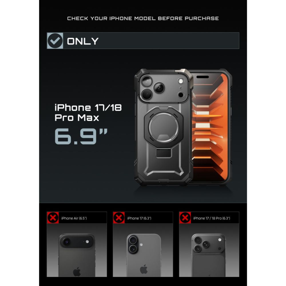 Dėklas Supcase UB Grip Mag MagSafe iPhone 17 Pro Max / 18 Pro Max, juodas -- iPhone 17 Pro Max, iPhone 18 Pro Max