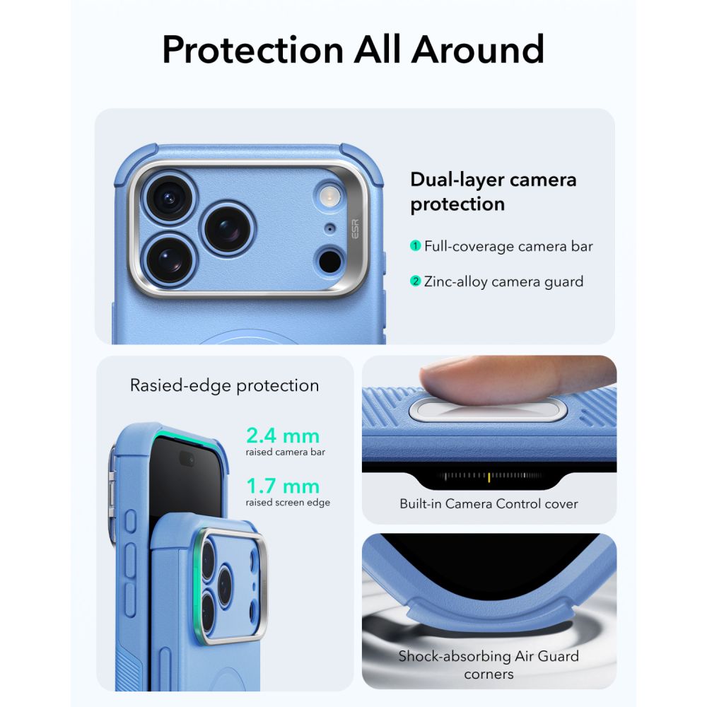 Dėklas ESR Cyber Tough Kickstand MagSafe iPhone 17 Pro / 18 Pro, šviesiai mėlynas -- iPhone 17 Pro, iPhone 18 Pro
