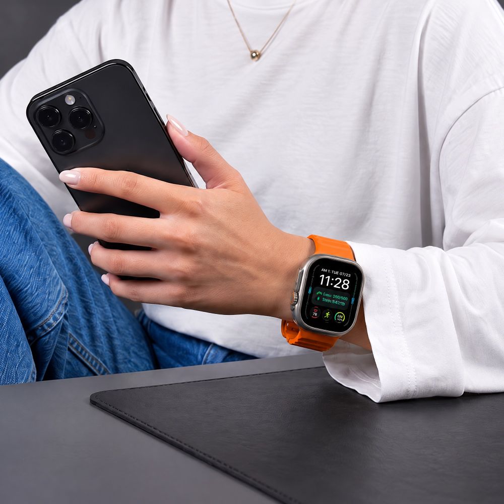 Dirželis Tech-Protect Silicone Line Apple Watch 8 / 9 / 10 / 11 / 12 / SE / Ultra (44 / 45 / 46 / 49 mm), oranžinis --...
