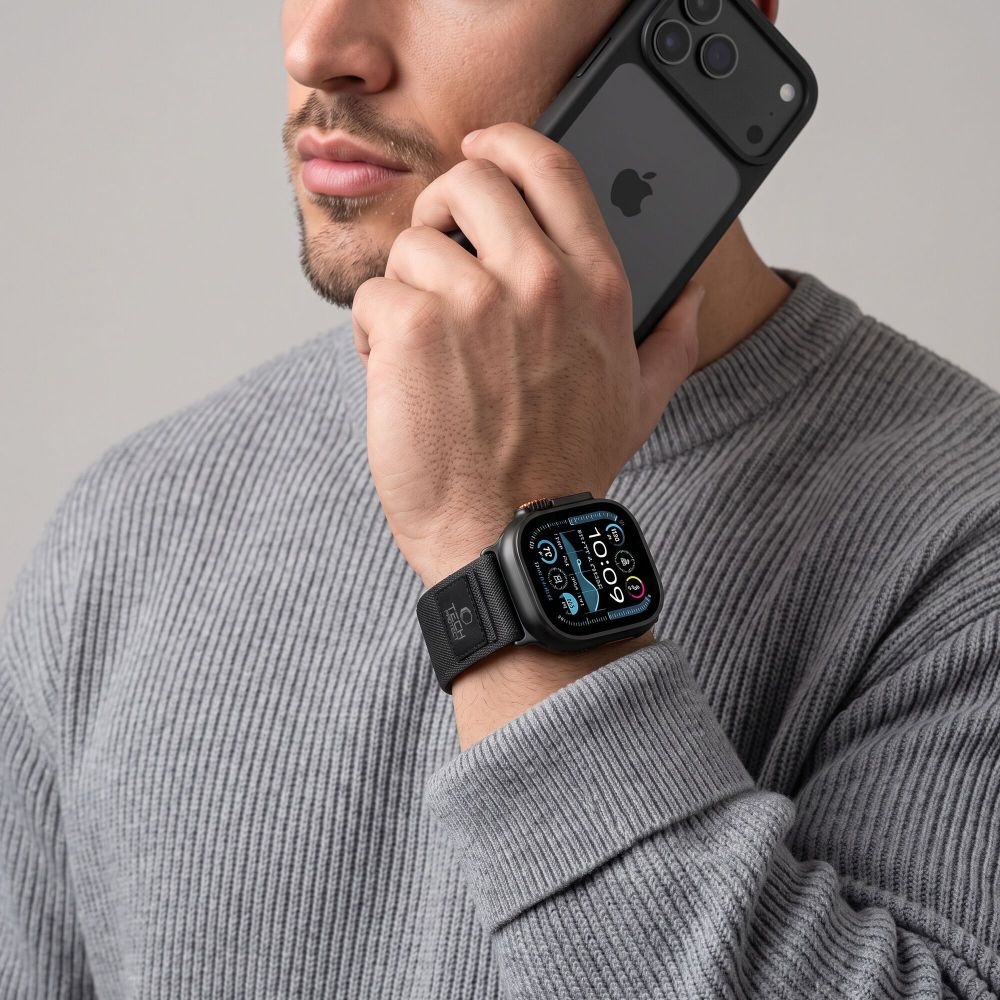 Dirželis Tech-Protect Nylon Elite Apple Watch 8 / 9 / 10 / 11 / 12 / SE / Ultra (44 / 45 / 46 / 49 mm), juodas/oranžinis...