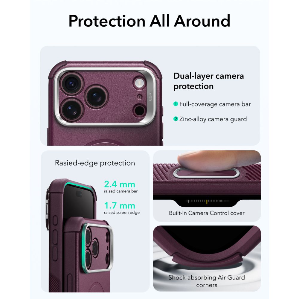 Dėklas ESR Cyber Tough Kickstand MagSafe iPhone 17 Pro Max / 18 Pro Max, bordo -- iPhone 17 Pro Max, iPhone 18 Pro Max