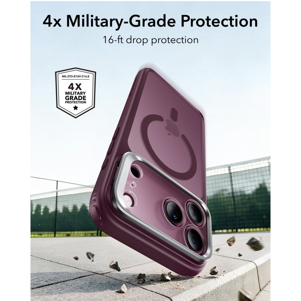 Dėklas ESR Classic Hybrid Kickstand MagSafe iPhone 17 Pro Max / 18 Pro Max, matinis tamsiai bordo -- iPhone 17 Pro Max,...