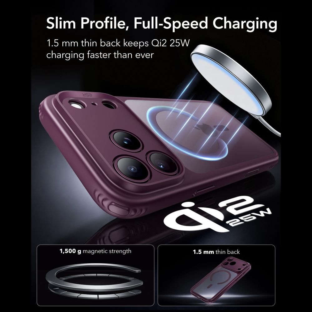 Dėklas ESR Classic Hybrid MagSafe iPhone 17 Pro Max / 18 Pro Max, matinis tamsiai bordo -- iPhone 17 Pro Max, iPhone 18...