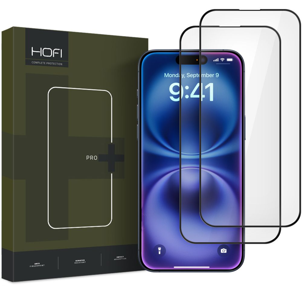 Apsauginis stiklas Hofi Glass Pro+ 2 vnt. iPhone 15 / 16, juodas -- iPhone 15, iPhone 16