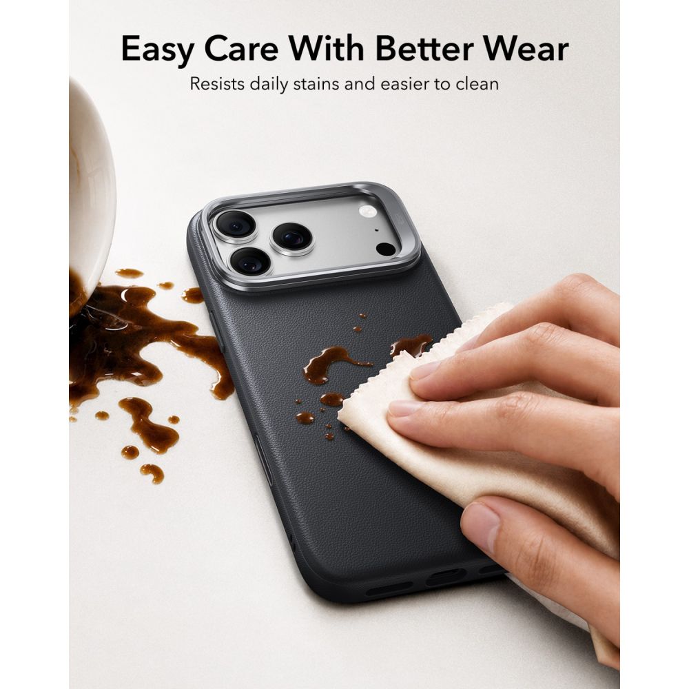 Dėklas ESR Leather Kickstand MagSafe iPhone 17 Pro / 18 Pro, juodas -- iPhone 17 Pro, iPhone 18 Pro