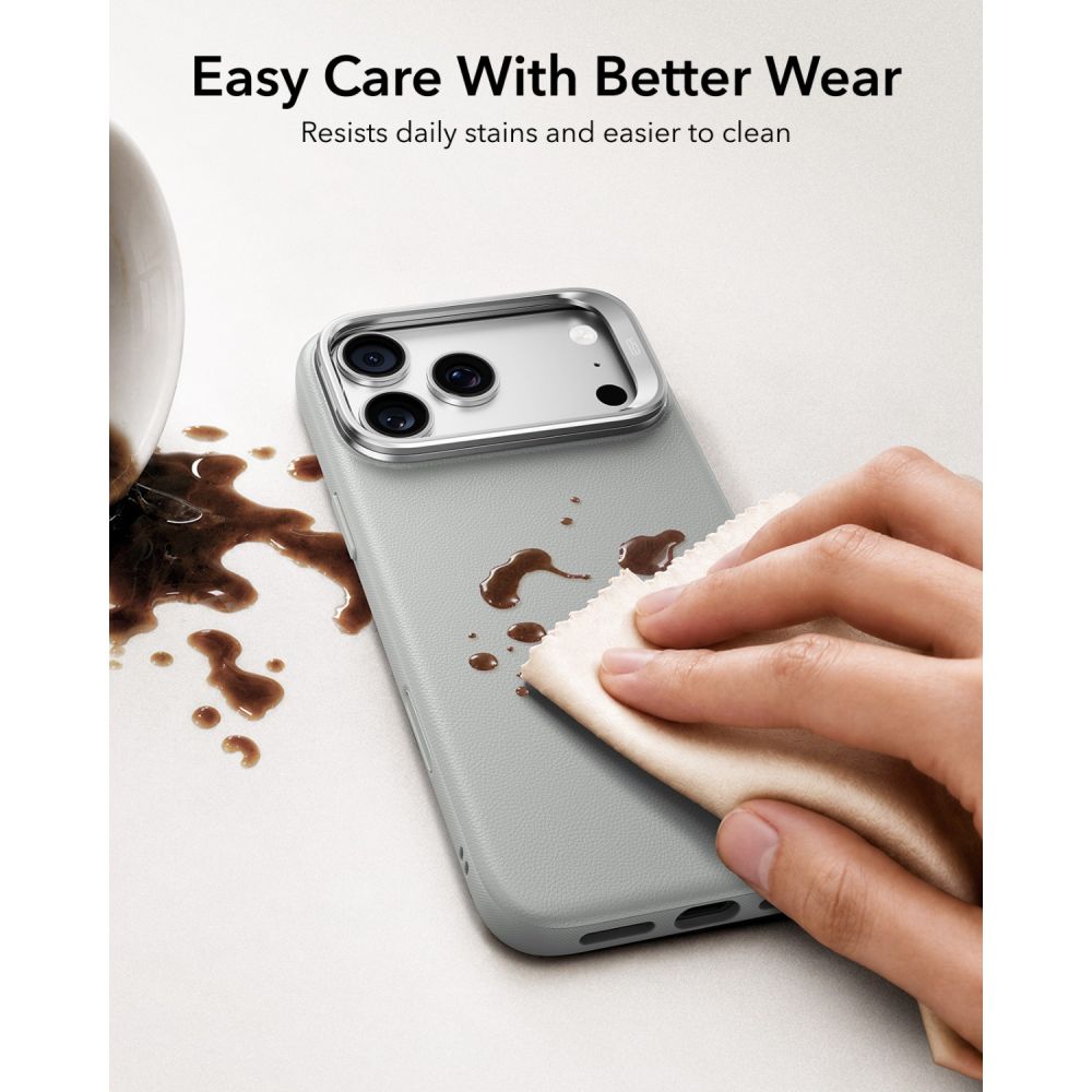 Dėklas ESR Leather Kickstand MagSafe iPhone 17 Pro / 18 Pro, pilkas -- iPhone 17 Pro, iPhone 18 Pro