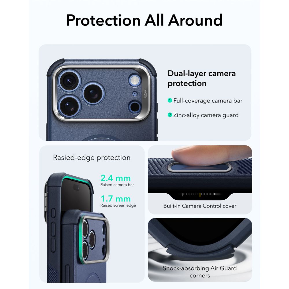 Dėklas ESR Cyber Tough Kickstand MagSafe iPhone 17 Pro Max / 18 Pro Max, mėlynas -- iPhone 17 Pro Max, iPhone 18 Pro Max