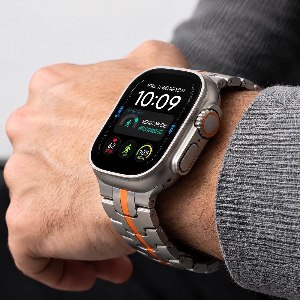 Dirželis Tech-Protect Stainless Apple Watch 8 / 9 / 10 / 11 / 12 / SE / Ultra (44 / 45 / 46 / 49 mm), Titanium / Orange...