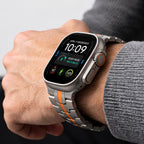 Dirželis Tech-Protect Stainless Apple Watch 8 / 9 / 10 / 11 / 12 / SE / Ultra (44 / 45 / 46 / 49 mm), Titanium / Orange...