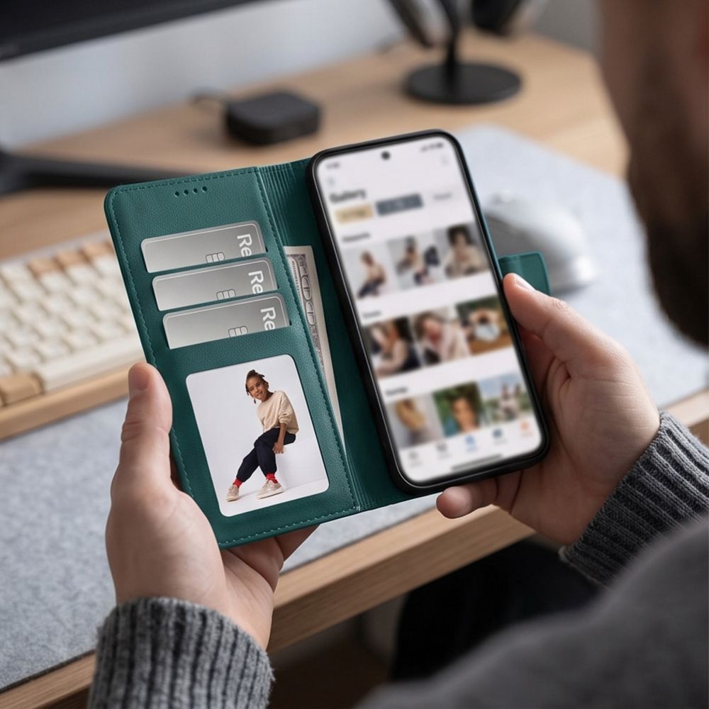 Dėklas Tech-Protect Wallet Xiaomi Redmi Note 17 Pro 5G, žalias -- Redmi Note 17 Pro 5G