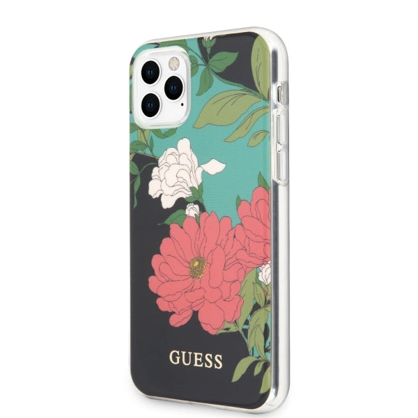 Guess dėklas iPhone 11 Pro – juodas, gėlių motyvas -- iPhone 11 Pro