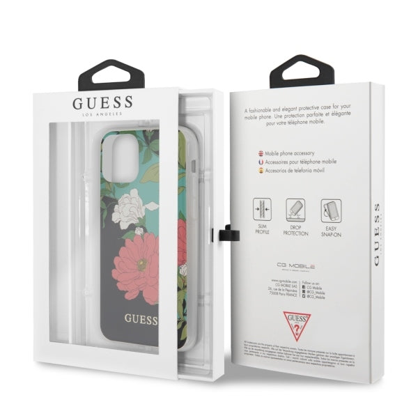 Guess dėklas iPhone 11 Pro – juodas, gėlių motyvas -- iPhone 11 Pro