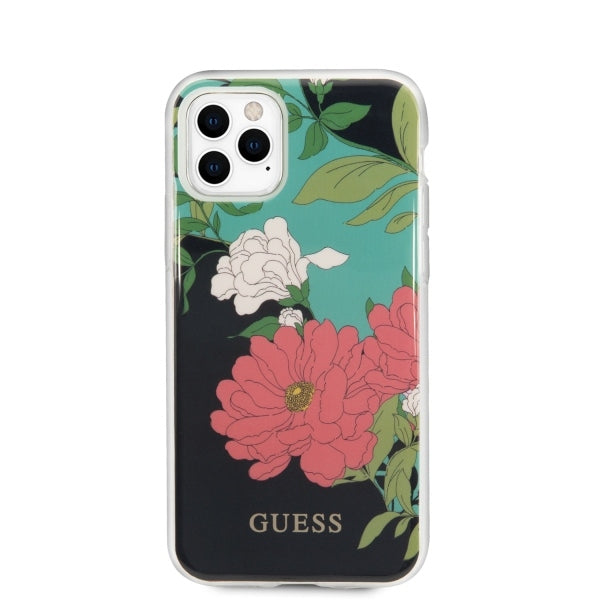 Guess dėklas iPhone 11 Pro Max – juodas, gėlių motyvas -- iPhone 11 Pro Max