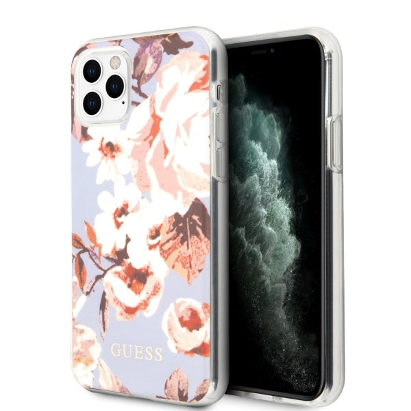 Guess dėklas iPhone 11 Pro Max – alyvinis, gėlių motyvas -- iPhone 11 Pro Max